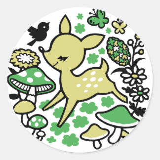 Deer in bos - groen ronde sticker
