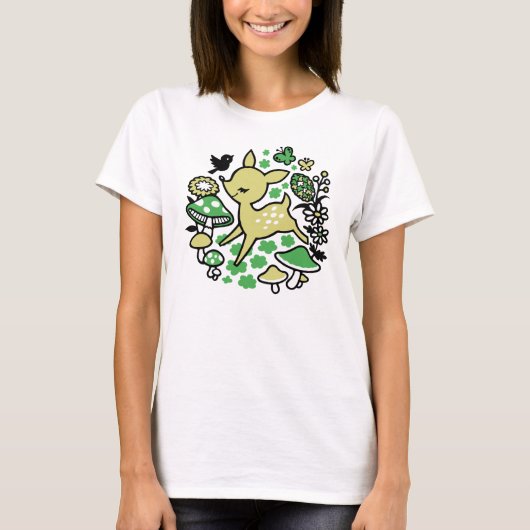 Deer in bos - groen t-shirt (Voorkant)