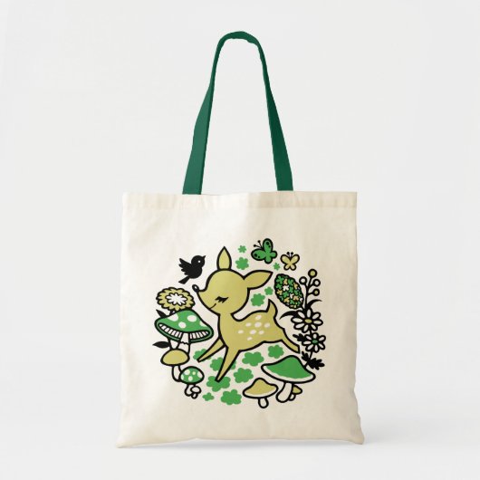 Deer in bos - groen tote bag (Voorkant)