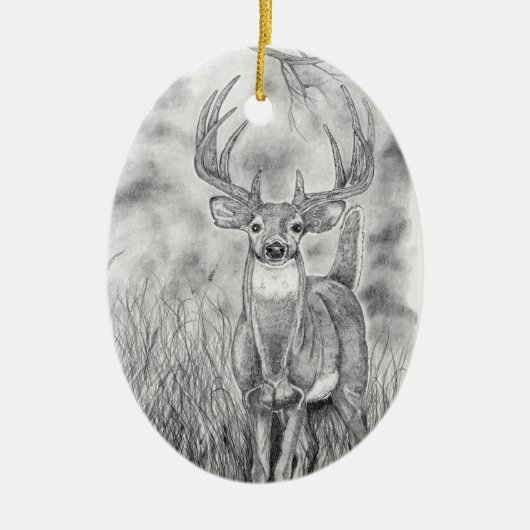 Deer in Bossen Keramisch Ornament (Voorkant)