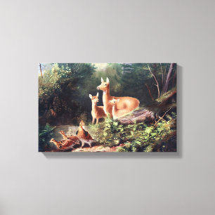 Deer in Bossen schilderen Canvas Afdruk