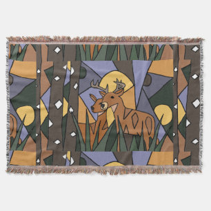Deer in de Bossen Art Abstract Throw Blanket Deken