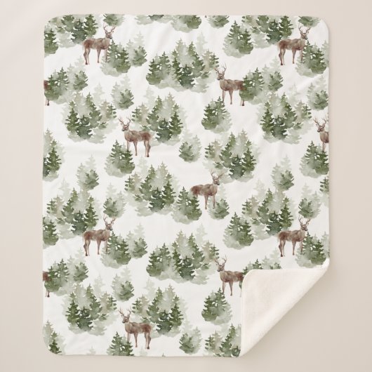 Deer in de Bossen Evergreen Fleece Blanket Sherpa Deken (Voorkant)