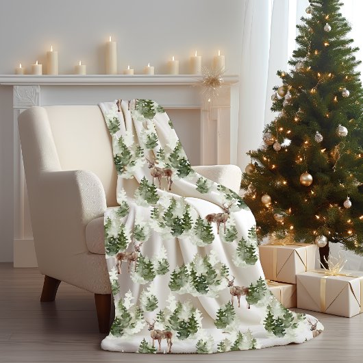 Deer in de Bossen Evergreen Fleece Deken