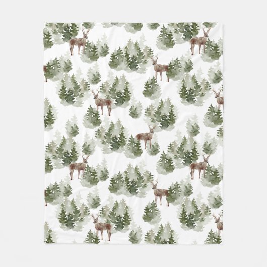Deer in de Bossen Evergreen Fleece Deken (Voorkant)