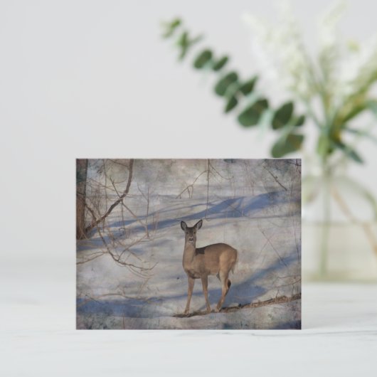 Deer in de sneeuw briefkaart (Staand voorkant)