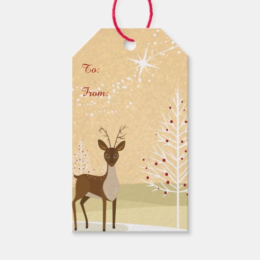 Deer in de sneeuw cadeaulabel (Voorkant)