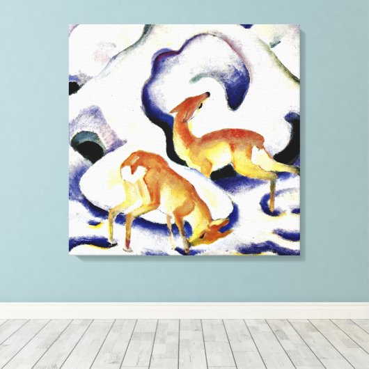 Deer in de sneeuw door Franz Marc Canvas Afdruk (Insitu (Houten vloer))