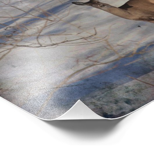 Deer in de sneeuw foto afdruk (Hoek)