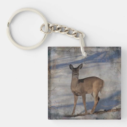 Deer in de sneeuw sleutelhanger (Voorkant)