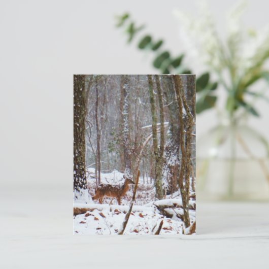 Deer in de sneeuwherfst briefkaart (Staand voorkant)