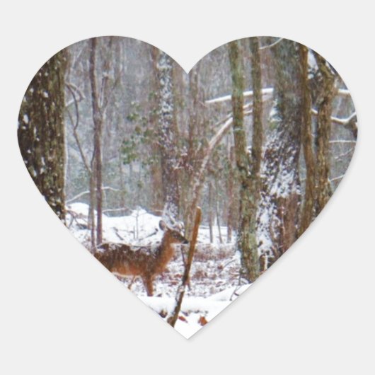 Deer in de sneeuwherfst hart sticker (Voorkant)