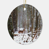 Deer in de sneeuwherfst keramisch ornament (Links)