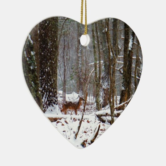 Deer in de sneeuwherfst keramisch ornament (Rechts)