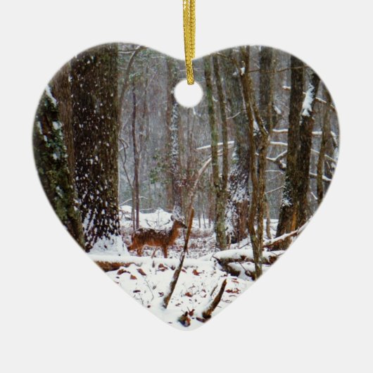 Deer in de sneeuwherfst keramisch ornament (Voorkant)