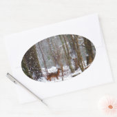 Deer in de sneeuwherfst ovale sticker (Envelop)
