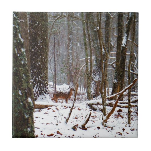 Deer in de sneeuwherfst tegeltje (Voorkant)