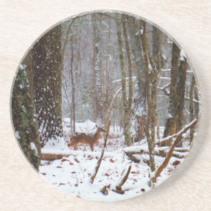 Deer in de sneeuwherfst zandsteen onderzetter
