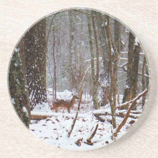 Deer in de sneeuwherfst zandsteen onderzetter (Voorkant)