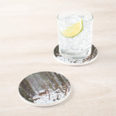 Deer in de sneeuwherfst zandsteen onderzetter (Zijkant)