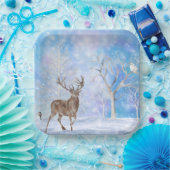 Deer in de winterfeestdag in de Bossen Papieren Bordje (Feest)