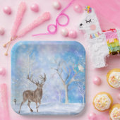 Deer in de winterfeestdag in de Bossen Papieren Bordje (Feest)