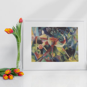 Deer in een bloemtuin van Franz Marc,  kunst Poster