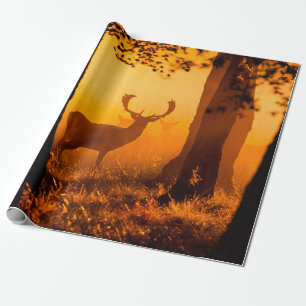 Deer in een deense boshert, mooi herfst, denma cadeaupapier