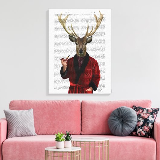 Deer in een rookjas canvas afdruk (Insitu (Woonkamer))