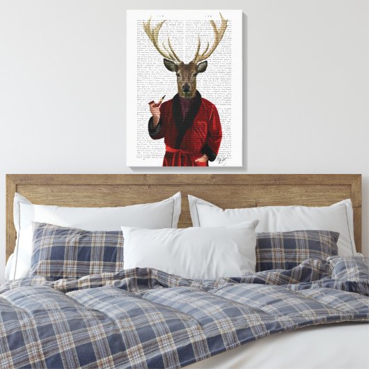 Deer in een rookjas canvas afdruk (Insitu (Slaapkamer))