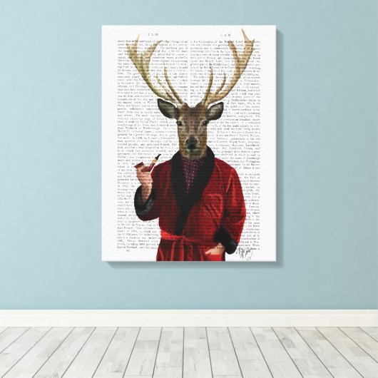 Deer in een rookjas canvas afdruk (Insitu (Houten vloer))