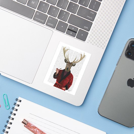 Deer in een rookjas sticker (Laptop met iPhone)