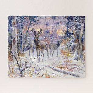 Deer in een sneeuwbos (winterseizoen) legpuzzel