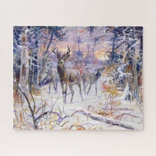 Deer in een sneeuwbos (winterseizoen) legpuzzel (Horizontaal)