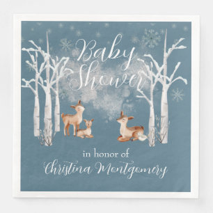 Deer in een White Winter Forest Baby shower op bla Servet