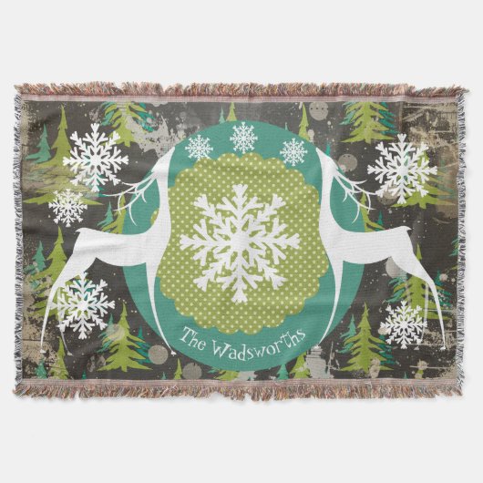 Deer in Evergreen Forest Holiday Throw Deken (Voorkant)
