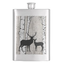 Deer in Foggy Birch Forest Custom Initialen Flask