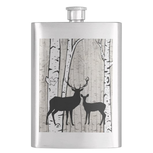 Deer in Foggy Birch Forest Custom Initialen Flask Flacon (Voorkant)