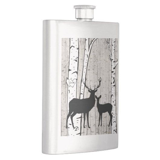 Deer in Foggy Birch Forest Custom Initialen Flask Flacon (Rechts)