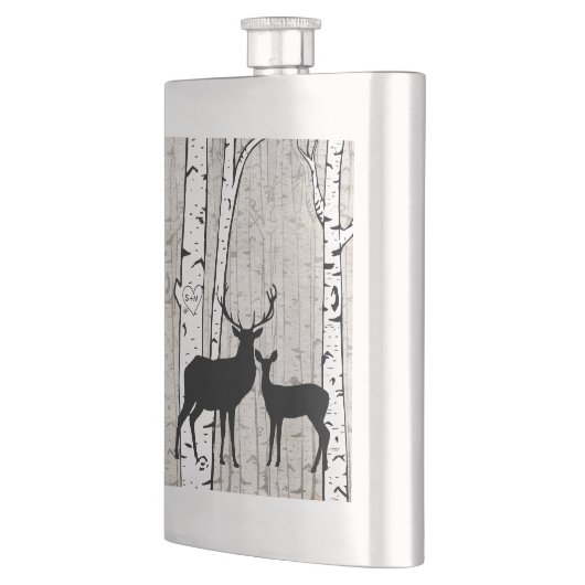 Deer in Foggy Birch Forest Custom Initialen Flask Flacon (Links)