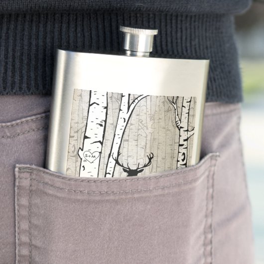 Deer in Foggy Birch Forest Custom Initialen Flask Flacon (Voorbeeld)