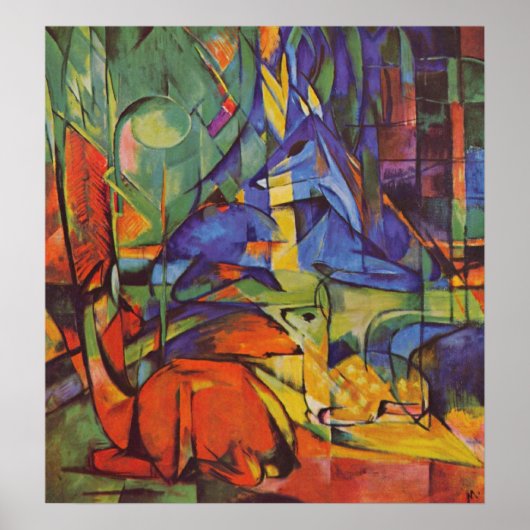 Deer in Forest door Franz Marc Poster (Voorkant)