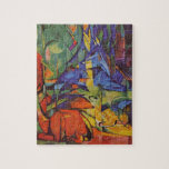 Deer in Forest II door Franz Marc,  kunst Legpuzzel<br><div class="desc">Deer in Forest II (1914) van Franz Marc is een expressionisme fijn kunstschilderij van wilde dieren. Verscheidene bossenkappen, herten, een staar en een baby met vlekken, liggen in een bos dat omgeven is door bomen. Een mooie, heldere, kleurrijke achtergrond. Over de kunstenaar: Franz Marc (1880-1916) was een Duitse expressionist schilder,...</div>