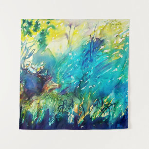 DEER IN GROEN WOODLAND WANDKLEED