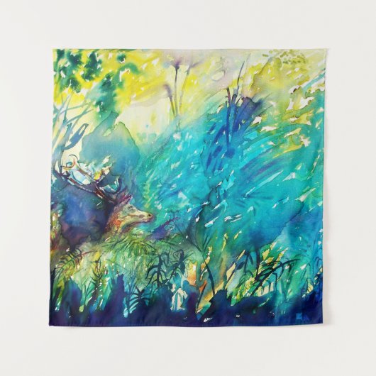 DEER IN GROEN WOODLAND WANDKLEED (Voorkant (horizontaal))