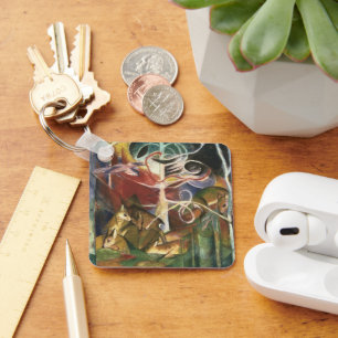 Deer in het bos door Franz Marc,  Kunst Sleutelhanger