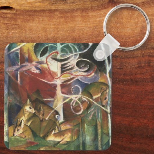 Deer in het bos door Franz Marc,  Kunst Sleutelhanger (Achterkant)