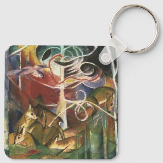 Deer in het bos door Franz Marc,  Kunst Sleutelhanger (Achterkant)