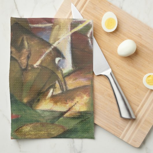 Deer in het bos door Franz Marc,  Kunst Theedoek (Quarter Fold)