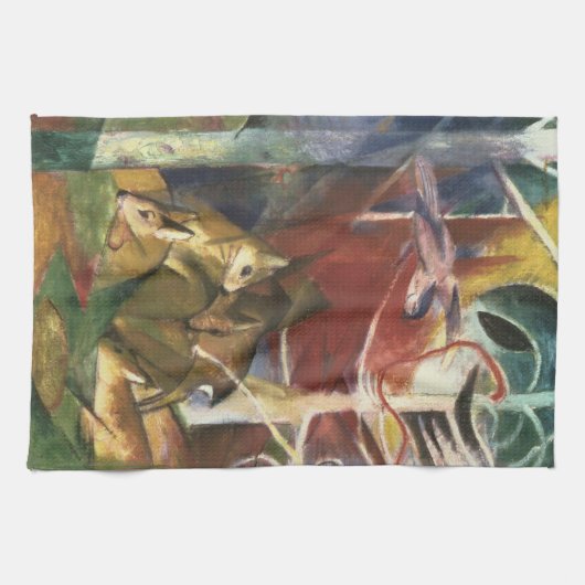 Deer in het bos door Franz Marc,  Kunst Theedoek (Horizontaal)